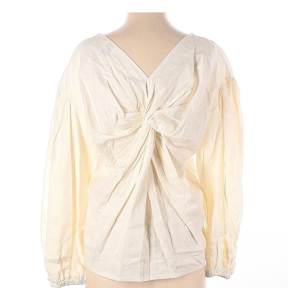 ZARA Cream Bishop Sleeve Blouse with Ruched Details - Picture 4 of 8
